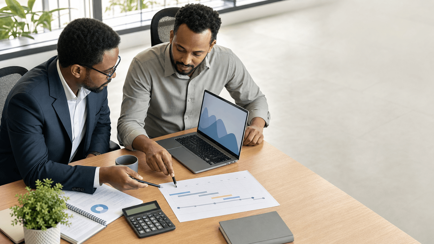 Business leaders reviewing a software budget and delivery plan