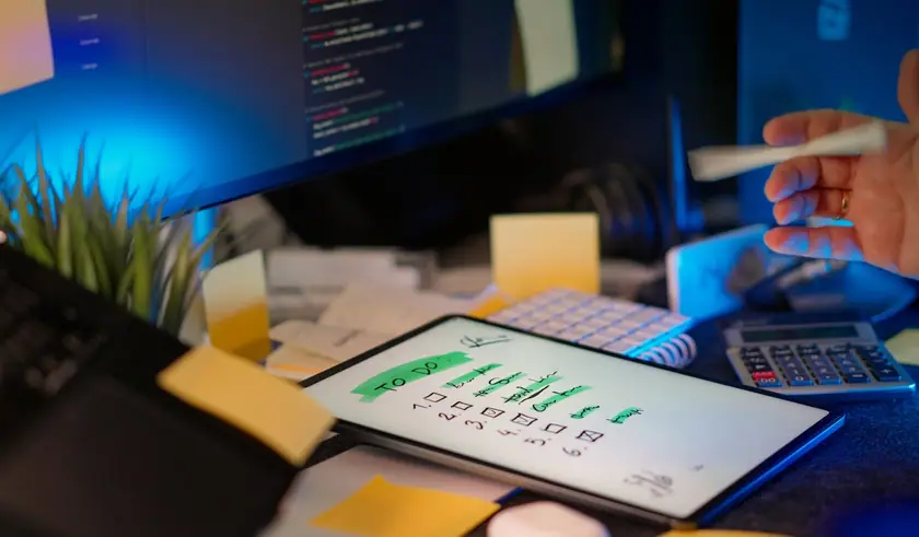 Software delivery team reviewing a business application